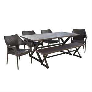 noble house isola 6 piece outdoor aluminum dining set in brown
