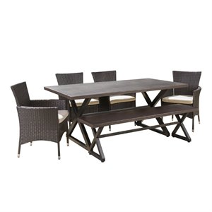 noble house owen 6 piece outdoor aluminum dining set in brown