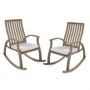 noble house cayo outdoor acacia wood rocking chair (set of 2)