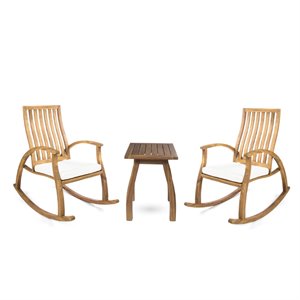 noble house cayo outdoor acacia wood rocking chair conversation set in natural