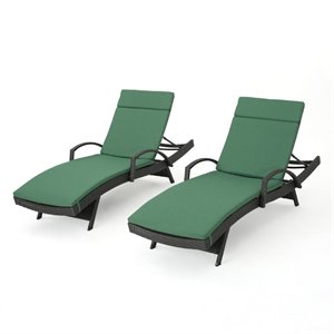 noble house salem outdoor wicker arm chaise lounge (set of 2)