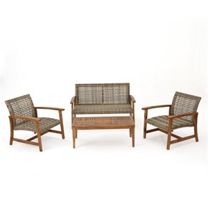 noble house hampton 4 piece outdoor wicker conversation set in gray