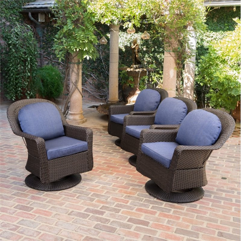 Noble House Liam Outdoor Wicker Swivel Club Chair in Dark Brown (Set of