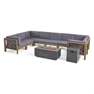 noble house brava outdoor acacia wood sectional sofa set with firepit