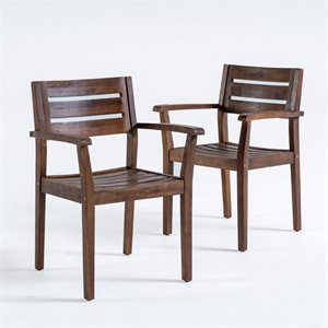 noble house stamford outdoor acacia wood dining chair in dark brown (set of 2)