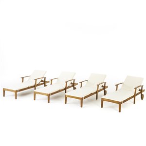 noble house perla outdoor chaise lounge in teak and cream