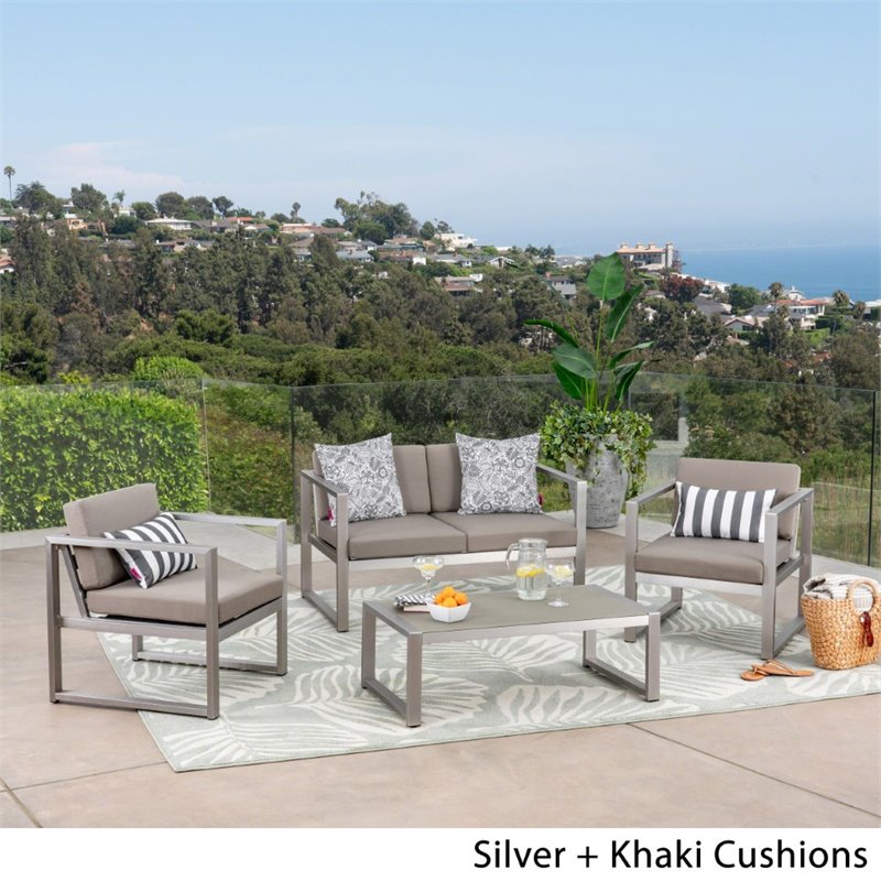 Noble House Navan 4 Piece Outdoor Acacia Wood Conversation Set in Khaki BushFurnitureCollection