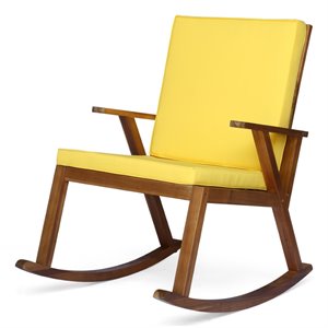 noble house champlain outdoor acacia wood rocking chair in teak and yellow
