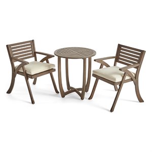 noble house coronad 3 piece outdoor acacia wood bistro set in gray and creme