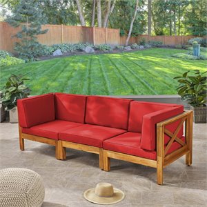 noble house brava 3 piece outdoor acacia wood sofa