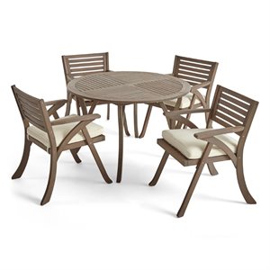 noble house hermosa 5 piece outdoor acacia wood dining set in gray
