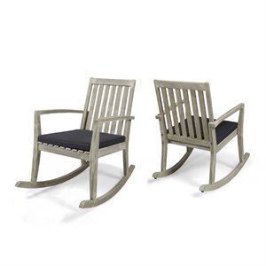 noble house montrose outdoor acacia wood rocking chair in light gray (set of 2)