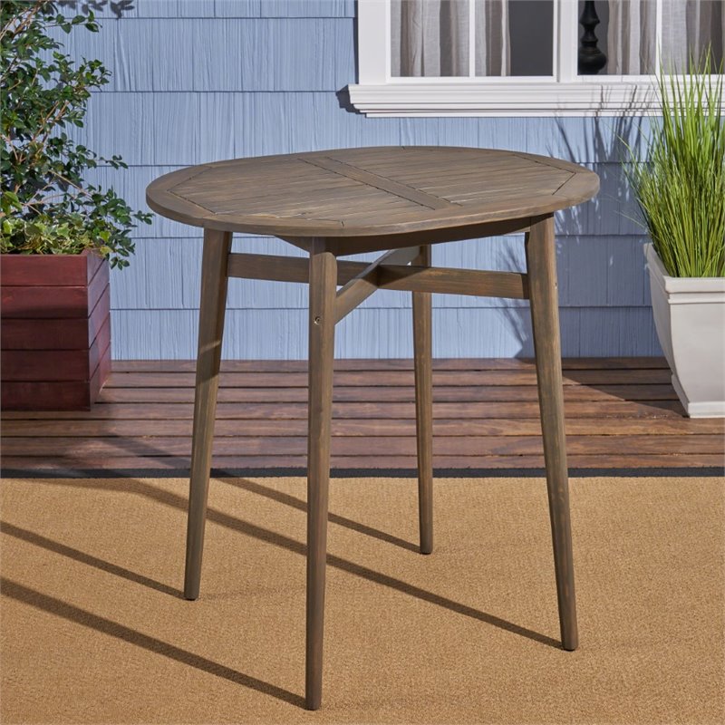 Noble House Stamford Outdoor Acacia Wood Bar Table in Gray