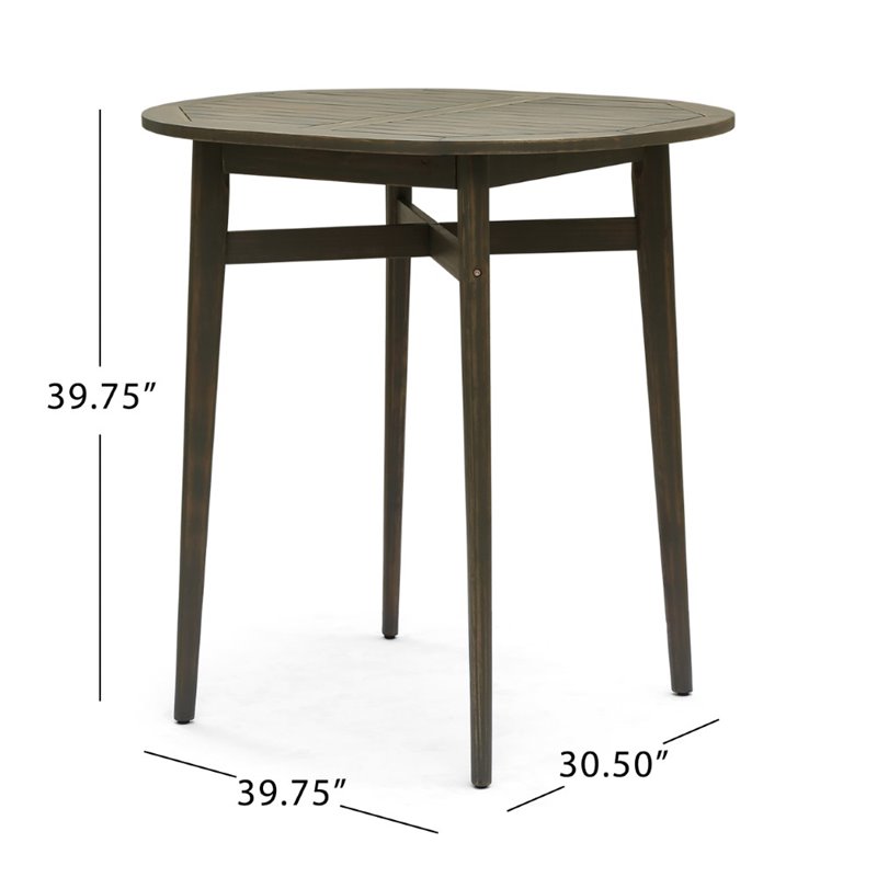 Noble House Stamford Outdoor Acacia Wood Bar Table in Gray