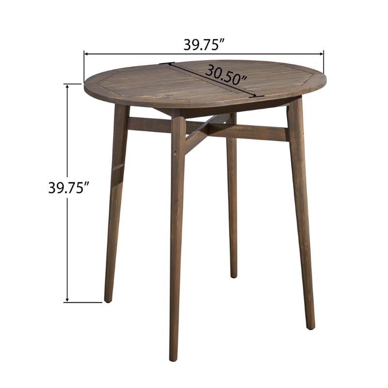 Noble House Stamford Outdoor Acacia Wood Bar Table in Gray
