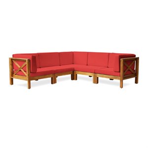 noble house brava 5 piece outdoor acacia wood sectional sofa set ii