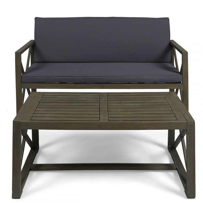 Noble House Andora Outdoor Acacia Wood Loveseat and Coffee Table in