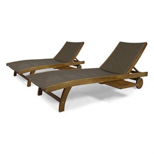 noble house banzai outdoor wicker and wood chaise lounge in brown