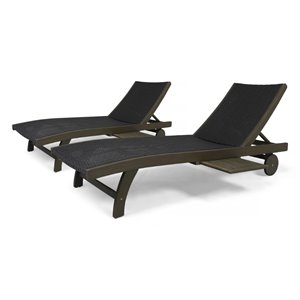 noble house banzai outdoor wicker and wood chaise lounge in gray