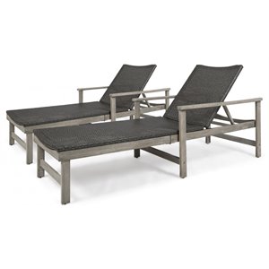 noble house hampton outdoor acacia wood chaise lounge in light gray