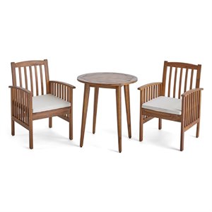 noble house casa 3 piece outdoor acacia wood bistro set in teak and cream