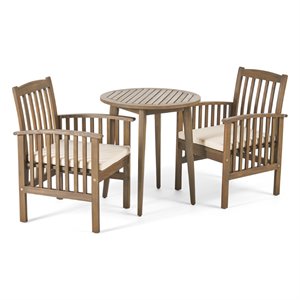 noble house casa 3 piece outdoor acacia wood bistro set in gray and dark gray
