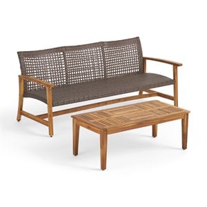 noble house hampton outdoor wood and wicker sofa and coffee table
