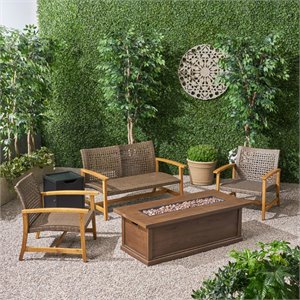noble house breakwater 5 piece outdoor wood and wicker loveseat set