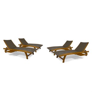 noble house banzai outdoor wicker and wood chaise lounge in brown (set of 4)
