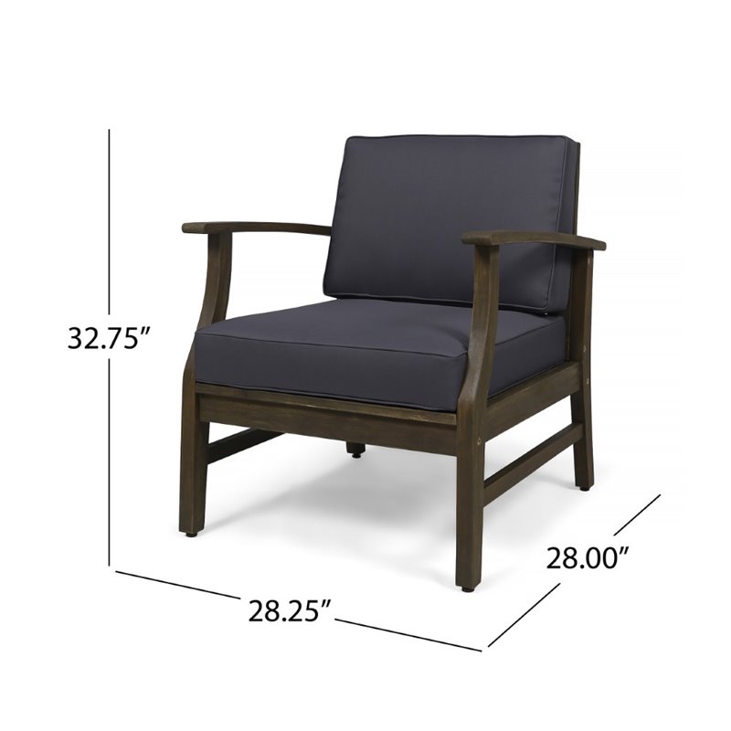 Noble House Perla Outdoor Acacia Wood Club Chair in Dark Gray (Set of 2