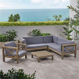 noble house brava 5 piece outdoor acacia wood sectional sofa set