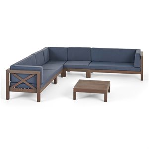 noble house brava 6 piece outdoor acacia wood sectional sofa set