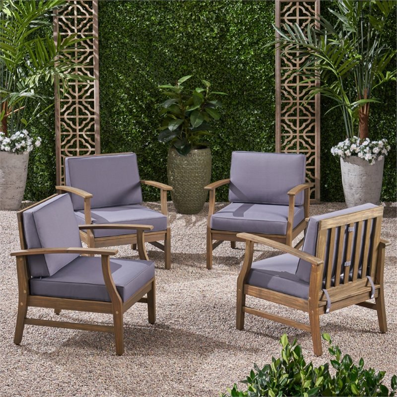Noble House Perla Outdoor Acacia Wood Club Chair in Dark Gray (Set of 4