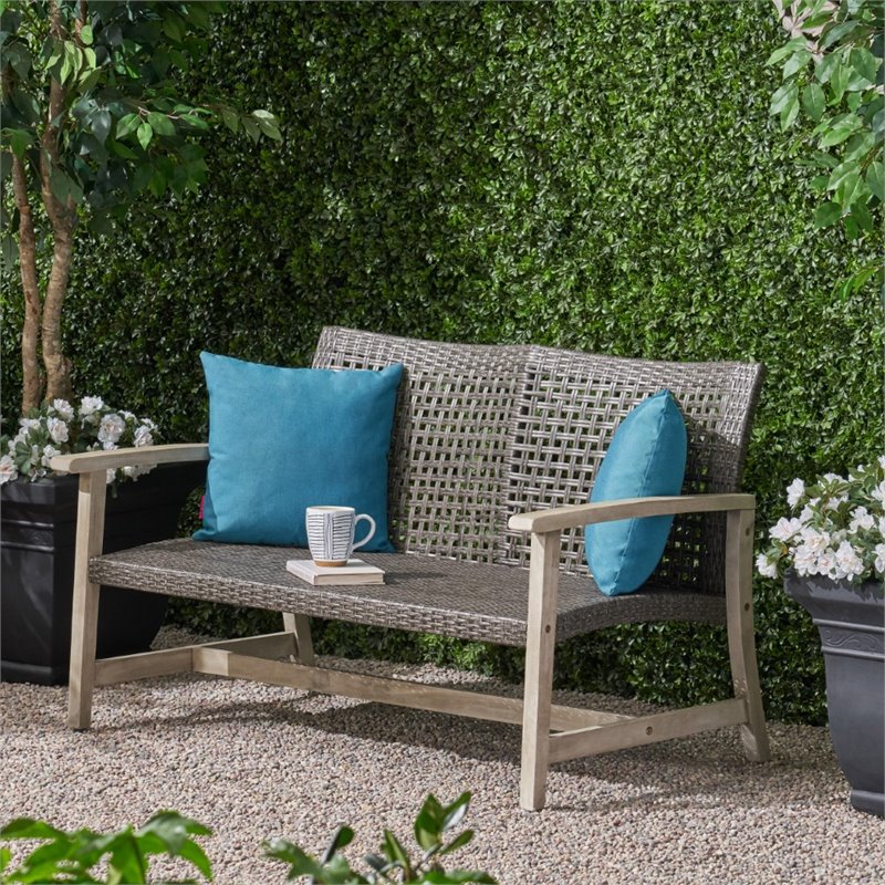 Hampton outdoor wood discount and wicker sofa