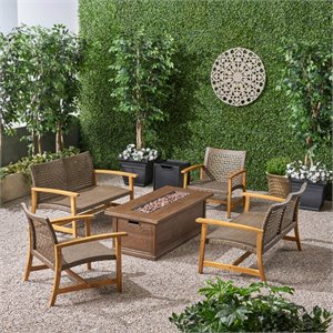 noble house breakwater 6 piece outdoor wood and wicker loveseat set