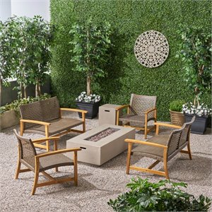 noble house augusta 6 piece outdoor wood and wicker loveseat set