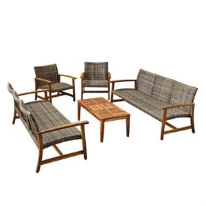 noble house hampton 5 piece outdoor wood and wicker sofa set