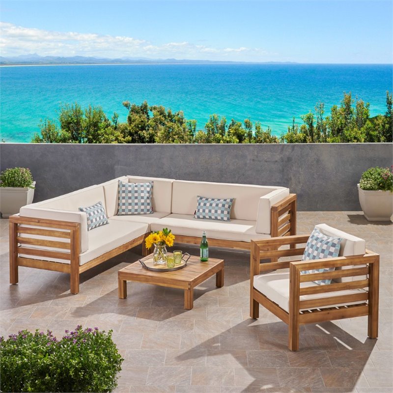 Wooden Sofa Oana Outdoor Sectional Noble House Oana Piece Outdoor