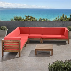 noble house oana 6 piece outdoor acacia wood sectional sofa set
