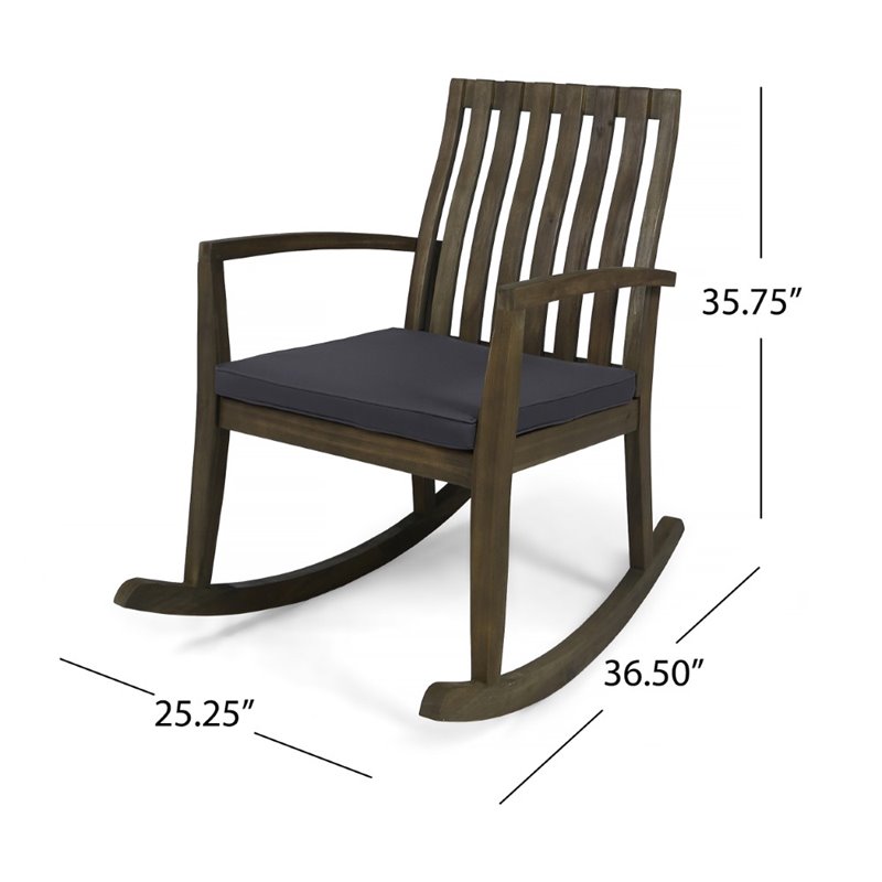 Noble House Colmena Outdoor Acacia Wood Rocking Chair in Gray BushFurnitureCollection