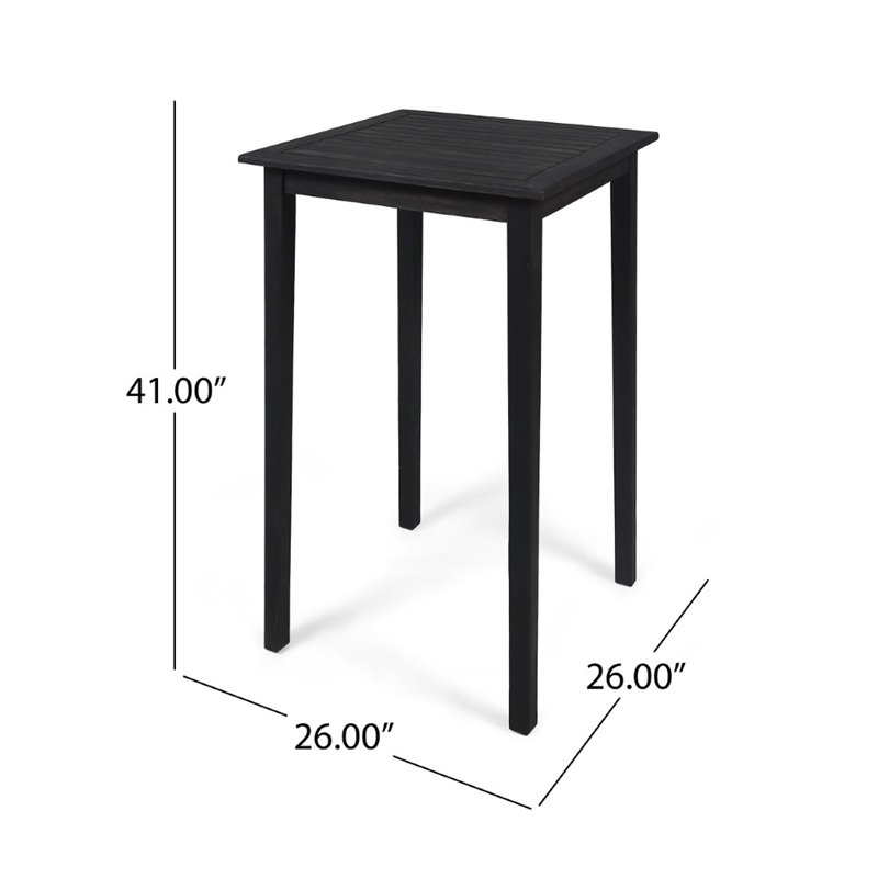 Noble House Polaris Outdoor Acacia Wood Bar Table in Dark Gray