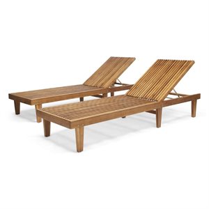noble house nadine outdoor wood chaise lounge (set of 2)