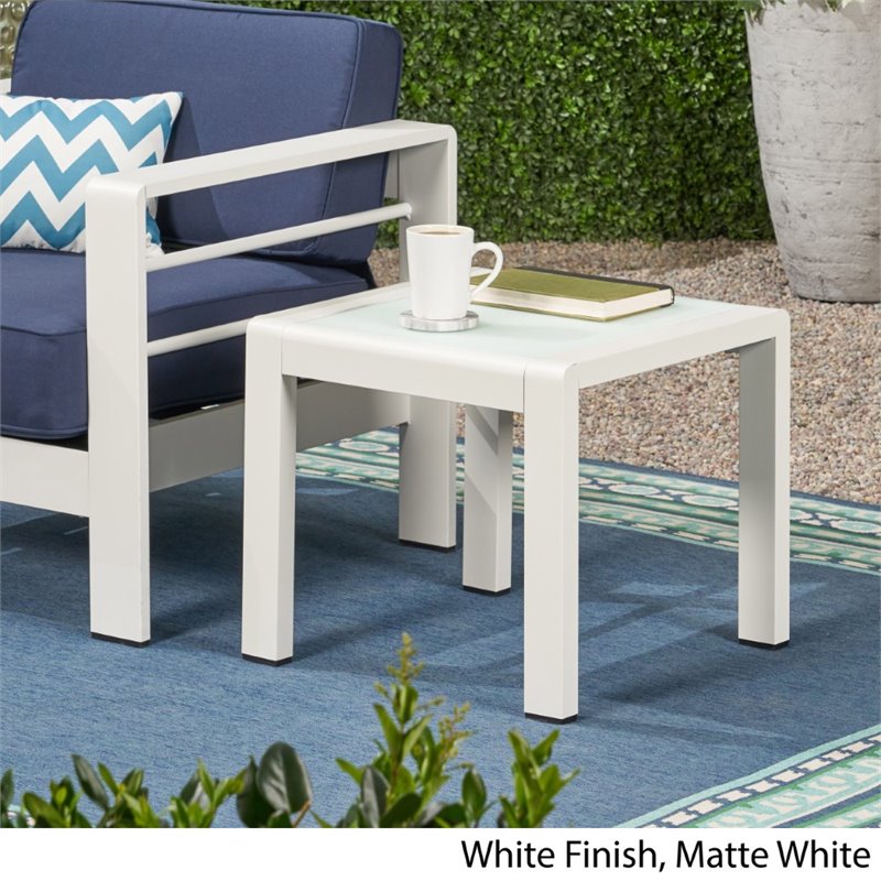 Noble House Cape Coral Outdoor Glass Top Aluminum Side Table in Matte