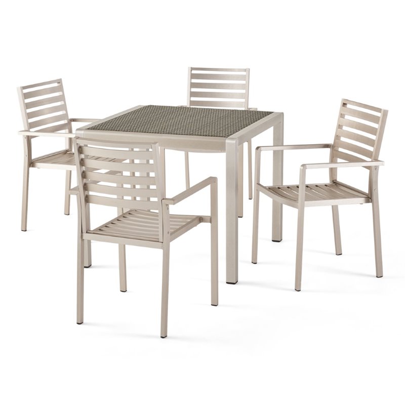 Noble House Cape Coral 5 Piece Outdoor Wicker Top Aluminum Dining Set