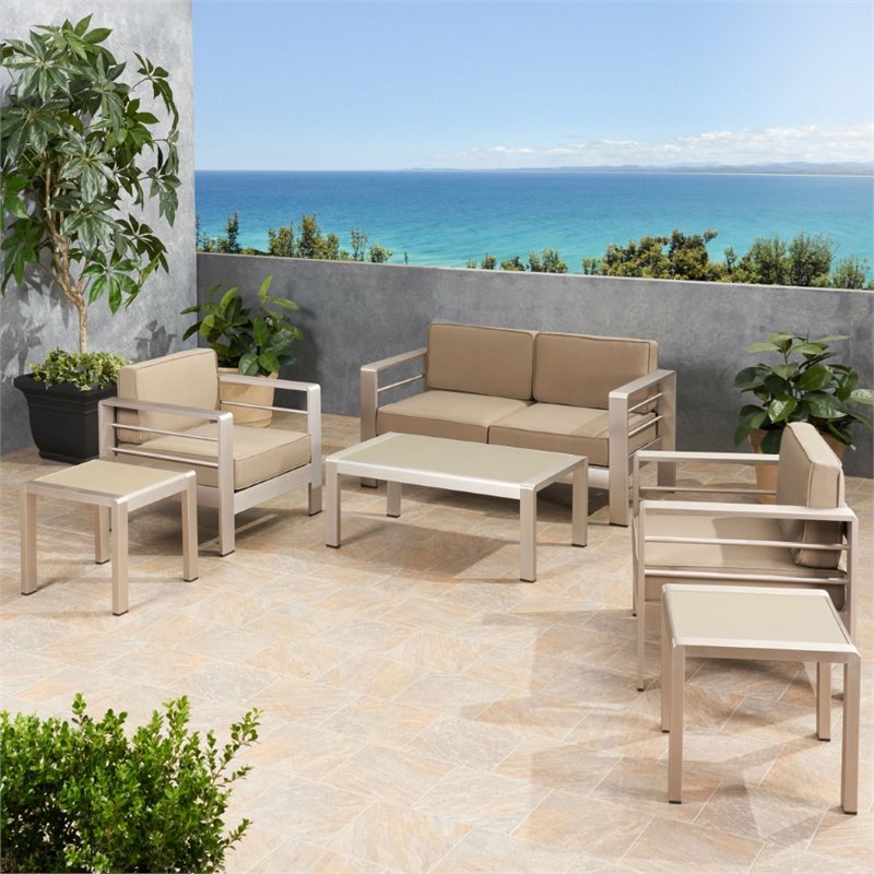 Noble House Cape Coral 6 Piece Outdoor Aluminum ...