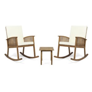 noble house alabelle 3 piece outdoor acacia wood rocking chair set in brown