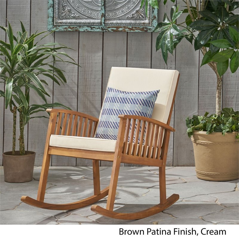 Noble House Casa Outdoor Acacia Wood Rocking Chair in Brown BushFurnitureCollection