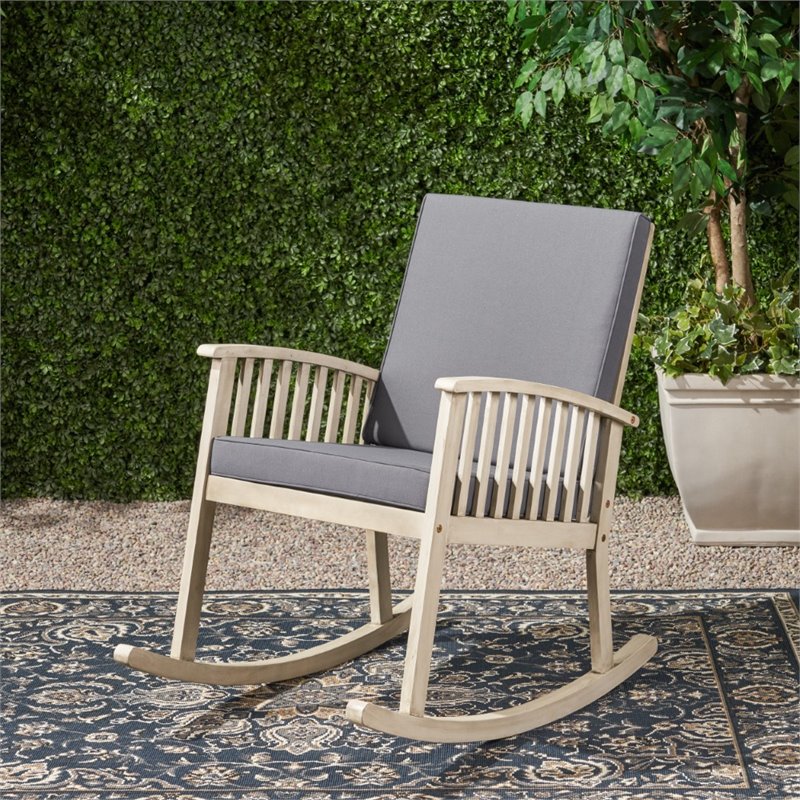 Noble House Casa Outdoor Acacia Wood Rocking Chair in Gray