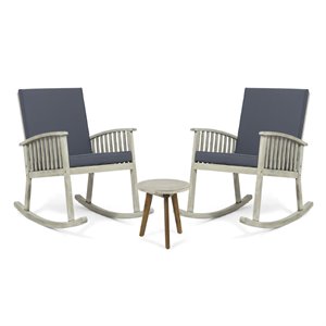noble house alametos 3 piece outdoor acacia wood rocking chair set in gray