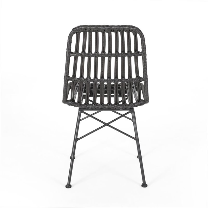Noble House Assisi Wicker Dining Chair in Gray and Black (Set of 2